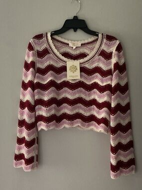 Rebellion Again cropped long sleeve crochet sweater